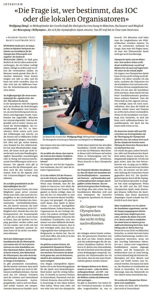 Das Interview im Bündner Tagblatt am 07.12.2016: Zum Lesen aufs Bild klicken...